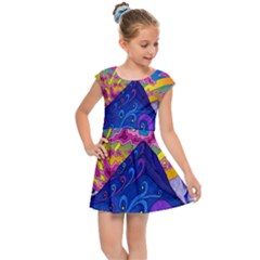 Blue And Purple Mountain Painting Psychedelic Colorful Lines Kids  Cap Sleeve Dress by Bedest