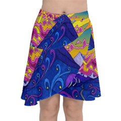 Blue And Purple Mountain Painting Psychedelic Colorful Lines Chiffon Wrap Front Skirt by Bedest