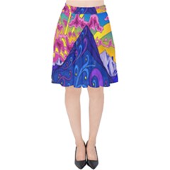 Blue And Purple Mountain Painting Psychedelic Colorful Lines Velvet High Waist Skirt by Bedest