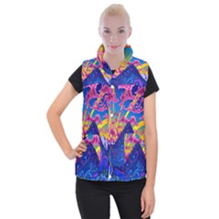 Blue And Purple Mountain Painting Psychedelic Colorful Lines Women s Button Up Vest by Bedest