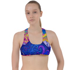 Blue And Purple Mountain Painting Psychedelic Colorful Lines Criss Cross Racerback Sports Bra by Bedest