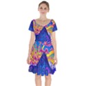 Blue And Purple Mountain Painting Psychedelic Colorful Lines Short Sleeve Bardot Dress View1