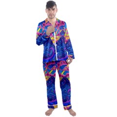 Blue And Purple Mountain Painting Psychedelic Colorful Lines Men s Long Sleeve Satin Pajamas Set by Bedest