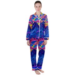 Blue And Purple Mountain Painting Psychedelic Colorful Lines Women s Long Sleeve Satin Pajamas Set	 by Bedest