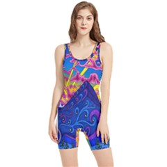 Blue And Purple Mountain Painting Psychedelic Colorful Lines Women s Wrestling Singlet by Bedest