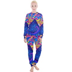 Blue And Purple Mountain Painting Psychedelic Colorful Lines Women s Lounge Set by Bedest