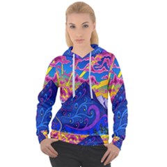 Blue And Purple Mountain Painting Psychedelic Colorful Lines Women s Overhead Hoodie by Bedest