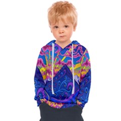 Blue And Purple Mountain Painting Psychedelic Colorful Lines Kids  Overhead Hoodie by Bedest