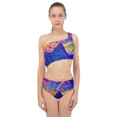 Blue And Purple Mountain Painting Psychedelic Colorful Lines Spliced Up Two Piece Swimsuit by Bedest