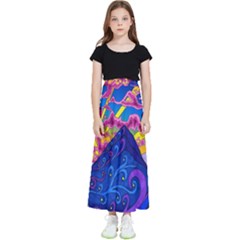 Blue And Purple Mountain Painting Psychedelic Colorful Lines Kids  Flared Maxi Skirt