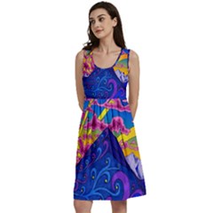 Blue And Purple Mountain Painting Psychedelic Colorful Lines Classic Skater Dress by Bedest