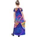 Blue And Purple Mountain Painting Psychedelic Colorful Lines Kids  Short Sleeve Maxi Dress View2