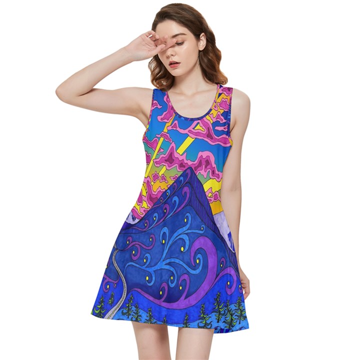 Blue And Purple Mountain Painting Psychedelic Colorful Lines Inside Out Racerback Dress