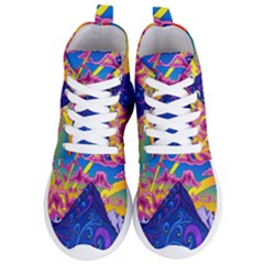 Blue And Purple Mountain Painting Psychedelic Colorful Lines Women s Lightweight High Top Sneakers by Bedest