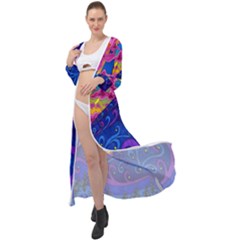 Blue And Purple Mountain Painting Psychedelic Colorful Lines Maxi Chiffon Beach Wrap by Bedest