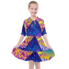 Blue And Purple Mountain Painting Psychedelic Colorful Lines Kids  All Frills Chiffon Dress by Bedest