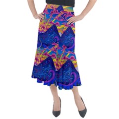 Blue And Purple Mountain Painting Psychedelic Colorful Lines Midi Mermaid Skirt by Bedest