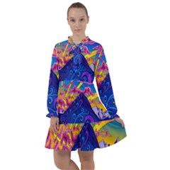 Blue And Purple Mountain Painting Psychedelic Colorful Lines All Frills Chiffon Dress by Bedest