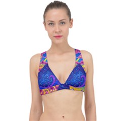 Blue And Purple Mountain Painting Psychedelic Colorful Lines Classic Banded Bikini Top by Bedest