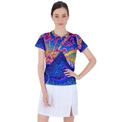 Blue And Purple Mountain Painting Psychedelic Colorful Lines Women s Sports Top by Bedest