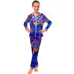 Blue And Purple Mountain Painting Psychedelic Colorful Lines Kids  Satin Long Sleeve Pajamas Set by Bedest