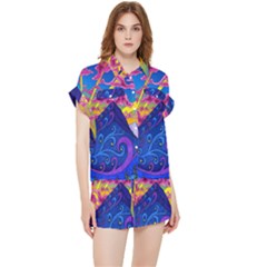 Blue And Purple Mountain Painting Psychedelic Colorful Lines Chiffon Lounge Set by Bedest