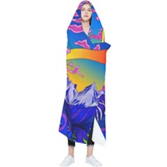 Blue And Purple Mountain Painting Psychedelic Colorful Lines Wearable Blanket by Bedest