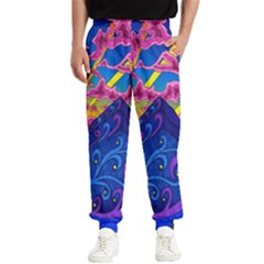 Blue And Purple Mountain Painting Psychedelic Colorful Lines Men s Elastic Waist Pants by Bedest