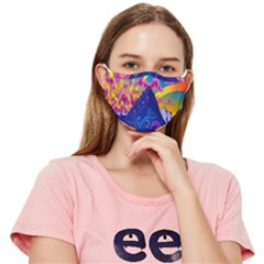 Blue And Purple Mountain Painting Psychedelic Colorful Lines Fitted Cloth Face Mask (adult) by Bedest