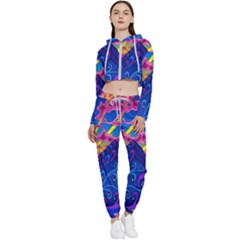 Blue And Purple Mountain Painting Psychedelic Colorful Lines Cropped Zip Up Lounge Set by Bedest