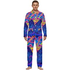 Blue And Purple Mountain Painting Psychedelic Colorful Lines Men s Long Sleeve Velvet Pocket Pajamas Set by Bedest