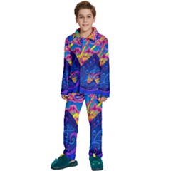 Blue And Purple Mountain Painting Psychedelic Colorful Lines Kids  Long Sleeve Velvet Pajamas Set by Bedest