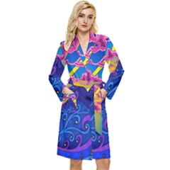 Blue And Purple Mountain Painting Psychedelic Colorful Lines Long Sleeve Velvet Robe by Bedest