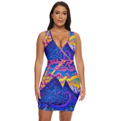 Blue And Purple Mountain Painting Psychedelic Colorful Lines Draped Bodycon Dress by Bedest