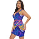 Blue And Purple Mountain Painting Psychedelic Colorful Lines Draped Bodycon Dress View2