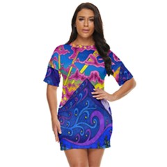 Blue And Purple Mountain Painting Psychedelic Colorful Lines Just Threw It On Dress by Bedest