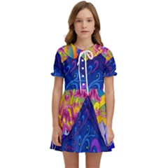 Blue And Purple Mountain Painting Psychedelic Colorful Lines Kids  Sweet Collar Dress by Bedest