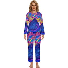 Blue And Purple Mountain Painting Psychedelic Colorful Lines Womens  Long Sleeve Lightweight Pajamas Set by Bedest