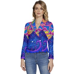 Blue And Purple Mountain Painting Psychedelic Colorful Lines Women s Long Sleeve Revers Collar Cropped Jacket by Bedest