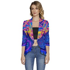 Blue And Purple Mountain Painting Psychedelic Colorful Lines Women s 3/4 Sleeve Ruffle Edge Open Front Jacket by Bedest