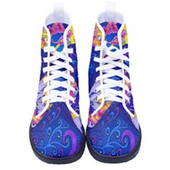 Blue And Purple Mountain Painting Psychedelic Colorful Lines Men s High-top Canvas Sneakers by Bedest