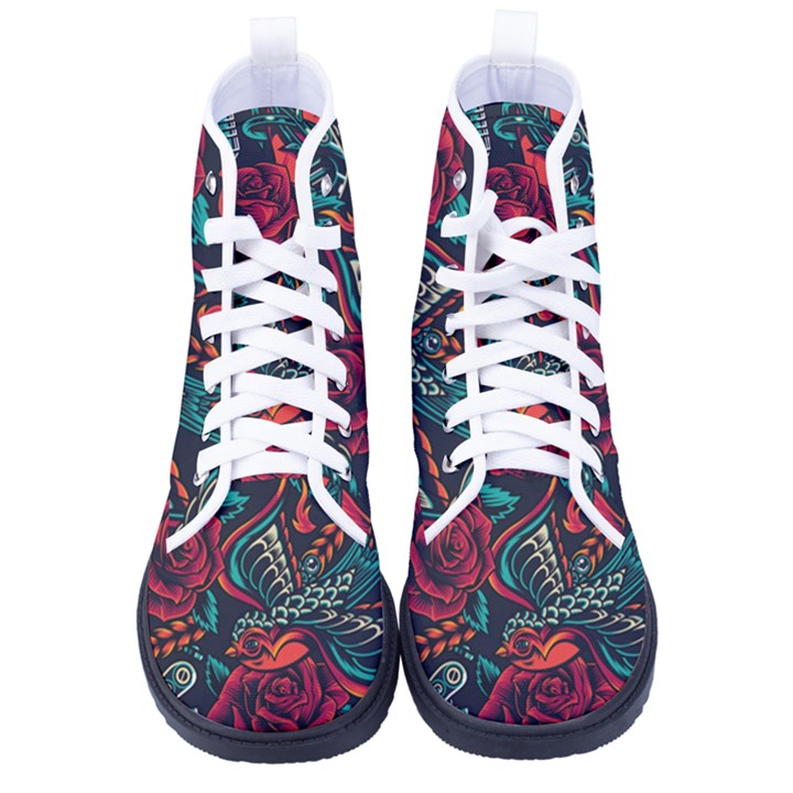 Vintage Flash Tattoos Designs Seamless Pattern Men s High-Top Canvas Sneakers