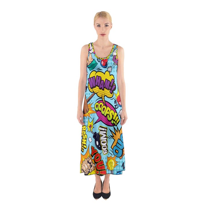 Vintage Tattoos Colorful Seamless Pattern Sleeveless Maxi Dress