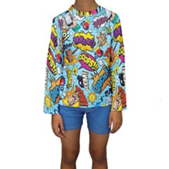 Vintage Tattoos Colorful Seamless Pattern Kids  Long Sleeve Swimwear by Bedest