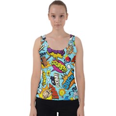 Vintage Tattoos Colorful Seamless Pattern Velvet Tank Top by Bedest