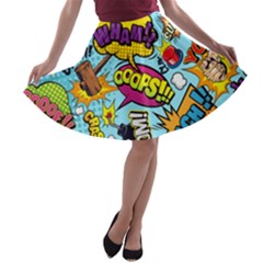 Vintage Art Tattoos Colorful Seamless Pattern A-line Skater Skirt by Bedest