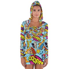 Graffiti Word Seamless Pattern Long Sleeve Hooded T-shirt by Bedest