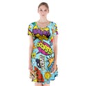 Graffiti Word Seamless Pattern Short Sleeve V-neck Flare Dress View1