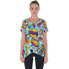 Graffiti Word Seamless Pattern Cut Out Side Drop T-shirt by Bedest