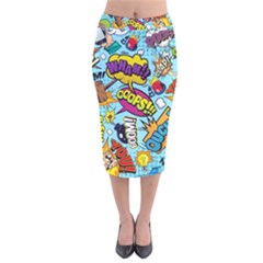 Graffiti Word Seamless Pattern Velvet Midi Pencil Skirt by Bedest